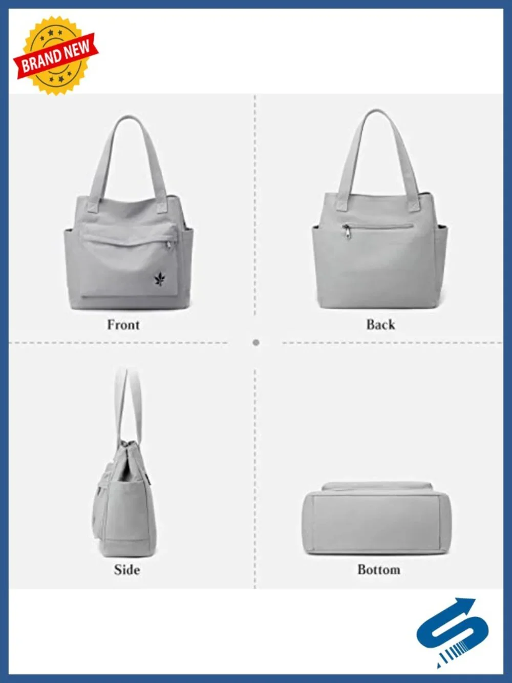 Canvas Shoulder Tote Handbag with Multiple Pockets, Casual